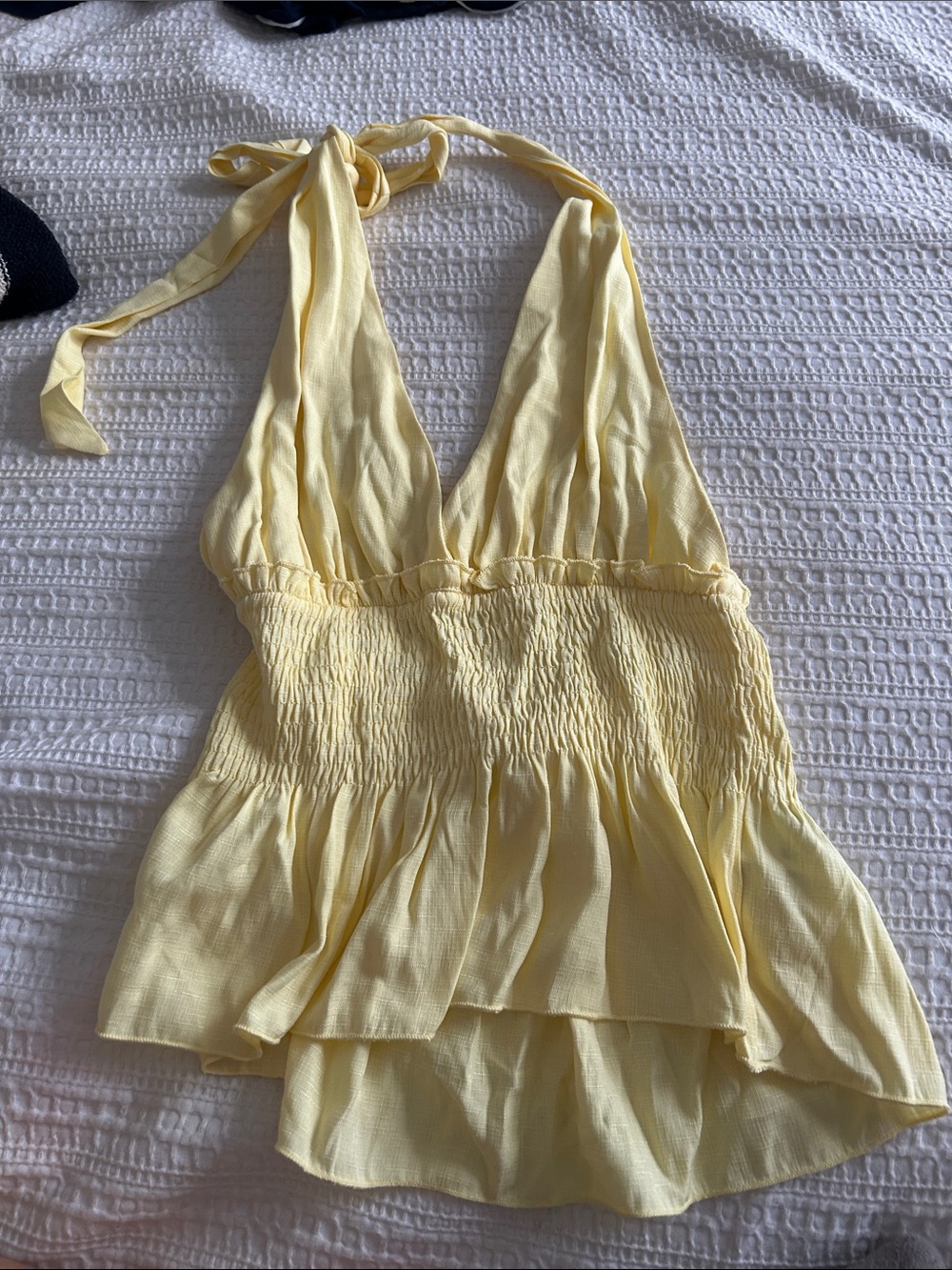 Yellow Halter Smocked Peplum Women's Top